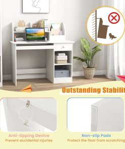 Giantex Kids Study Desk, Children Wooden Computer Desk with Hutch, Bookshelf, Keyboard Tray, Drawer, Storage Shelves, Student Writing Table Computer Workstation for Home School Use, White - 8