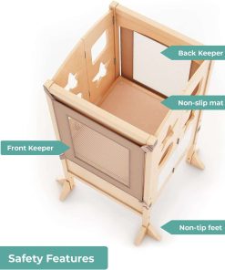 Guidecraft Classic Kitchen Helper® Stool and 2 Keepers - Natural Wooden Adjustable Height, Folding Kitchen Step Stool for Toddlers, Chalkboard and Whiteboard Message Boards, Supports Up to 125lbs - 3