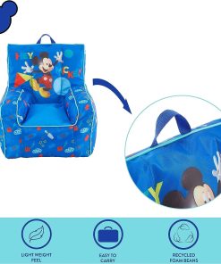 Idea Nuova Disney Mickey Mouse Kids Nylon Bean Bag Chair with Piping & Top Carry Handle, Large - 6