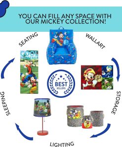 Idea Nuova Disney Mickey Mouse Kids Nylon Bean Bag Chair with Piping & Top Carry Handle, Large - 9