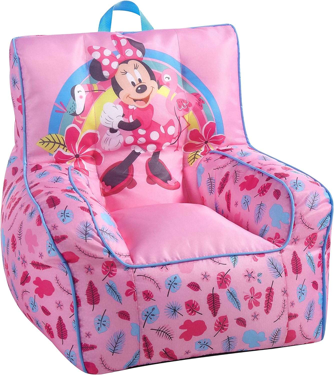 Idea Nuova Disney Minnie Mouse Toddler Nylon Bean Bag Chair with Piping & Top Carry Handle, Large - 1