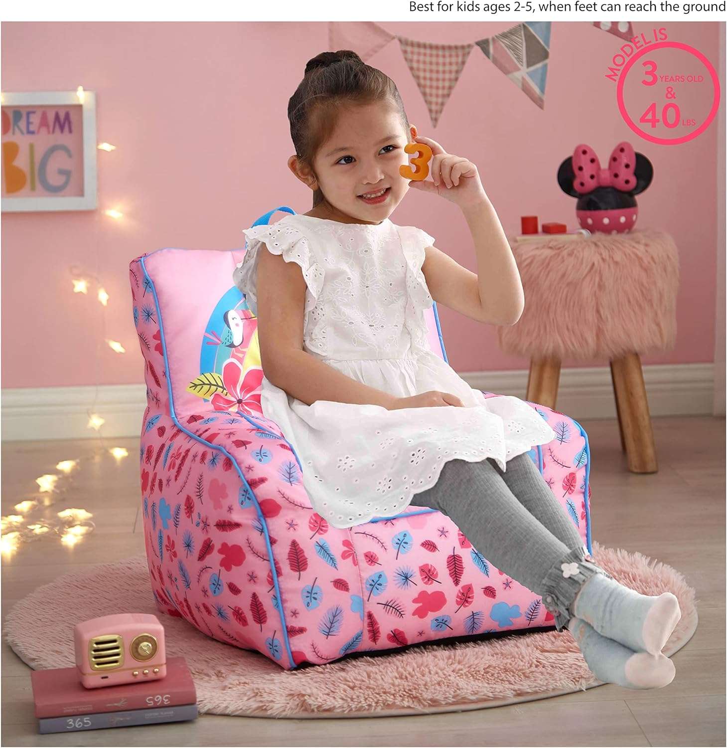 Idea Nuova Disney Minnie Mouse Toddler Nylon Bean Bag Chair with Piping & Top Carry Handle, Large - 2