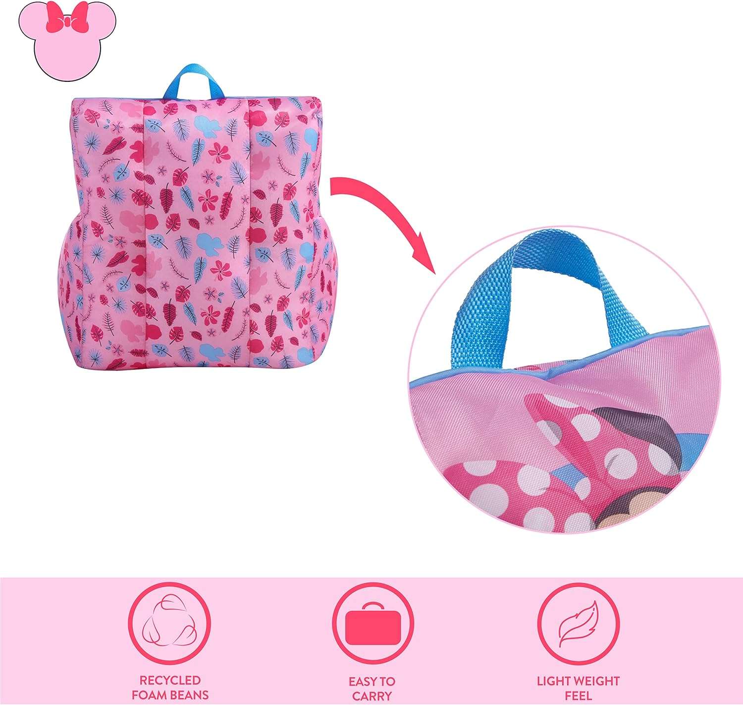 Idea Nuova Disney Minnie Mouse Toddler Nylon Bean Bag Chair with Piping & Top Carry Handle, Large - 4
