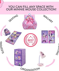 Idea Nuova Disney Minnie Mouse Toddler Nylon Bean Bag Chair with Piping & Top Carry Handle, Large - 6