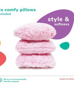 Keet Plush Childrens Sofa with Accent Pillows, Charcoal-Pink - 6