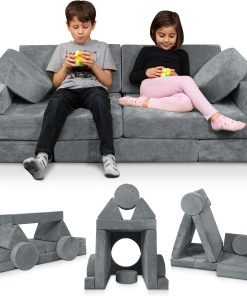 Lunix LX15 14pcs Modular Kids Play Couch, Child Sectional Sofa, Fortplay Bedroom and Playroom Furniture for Toddlers, Convertible Foam and Floor Cushion for Boys and Girls, Gray - 1