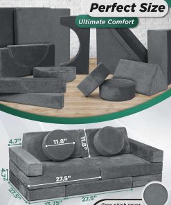 Lunix LX15 14pcs Modular Kids Play Couch, Child Sectional Sofa, Fortplay Bedroom and Playroom Furniture for Toddlers, Convertible Foam and Floor Cushion for Boys and Girls, Gray - 2