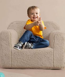 MOMCAYWEX Kids Snuggly-Soft Sherpa Chair, Cuddly Toddler Foam Chair for Boys and Girls, Light Grey - 5