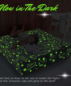 MeMoreCool Kids Sofa Couch, Glow in The Dark Baby Modular Dinosaur Couch, Convertible Toddler Fold Out Play Couch Furniture for Small Playroom, Grey - 6