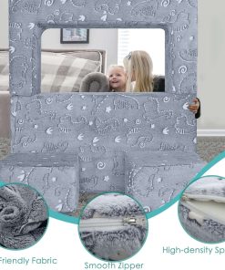 MeMoreCool Kids Sofa Couch, Glow in The Dark Baby Modular Dinosaur Couch, Convertible Toddler Fold Out Play Couch Furniture for Small Playroom, Grey - 8