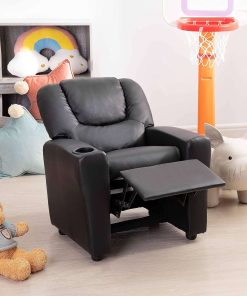 Naomi Home Suri Push Back Kids Recliner Chair with Footrest & Cup Holders, Push Back Toddler Recliner with Cup Holder, PVC Kids' Recliners for Age 3+, Kid Recliners for Girls Boys Black - 2
