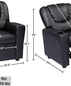 Naomi Home Suri Push Back Kids Recliner Chair with Footrest & Cup Holders, Push Back Toddler Recliner with Cup Holder, PVC Kids' Recliners for Age 3+, Kid Recliners for Girls Boys Black - 3