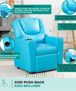 Naomi Home Suri Push Back Kids Recliner Chair with Footrest & Cup Holders, Push Back Toddler Recliner with Cup Holder, PVC Kids' Recliners for Age 3+, Kid Recliners for Girls Boys Black - 4
