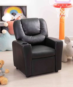 Naomi Home Suri Push Back Kids Recliner Chair with Footrest & Cup Holders, Push Back Toddler Recliner with Cup Holder, PVC Kids' Recliners for Age 3+, Kid Recliners for Girls Boys Black - 5