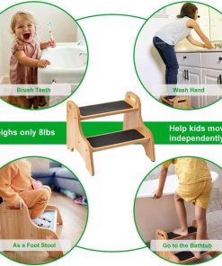 StrongTek Wooden 2 Step Stools for Kids, Toddler with Non-Slip Stepping Surface, Portable Stool with Handles for Bathroom Kitchen and Bedroom, 400 lbs Capacity - 3