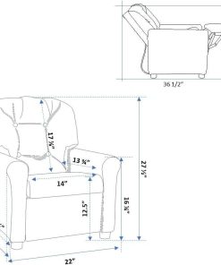 THE CREW FURNITURE Traditional Kids Recliner, Toddler Ages 1-5 Years, Home Décor Polyester Linen, Gray - 2