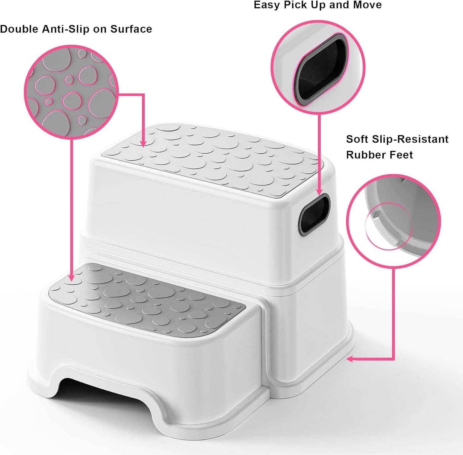 UNCLE WU Step Stool for Kids-Adult -Dual-Height 9.5 Non-Slip for Potty Training, Kitchen, Bathroom, Bedroom & Classroom - 3