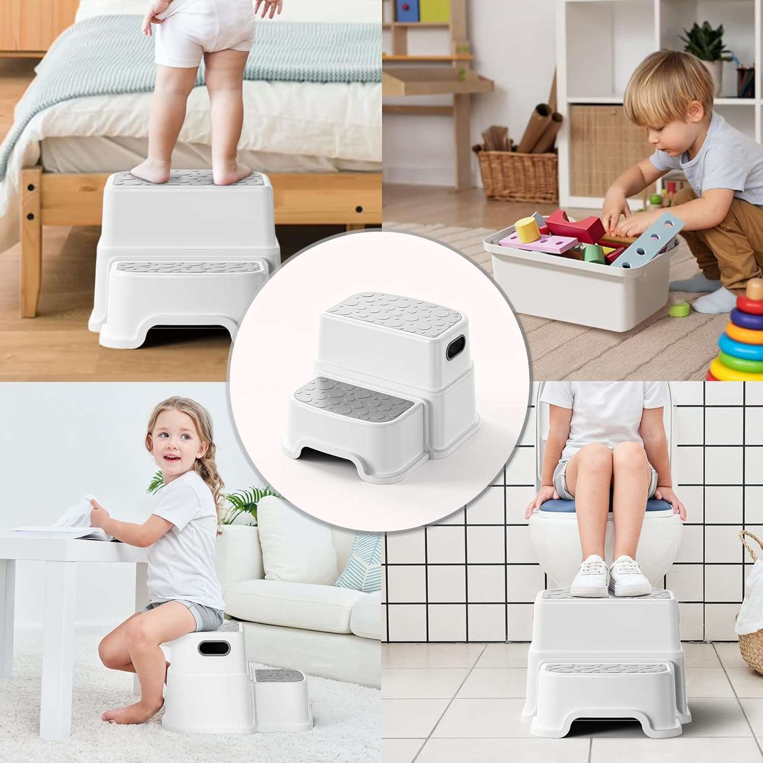 UNCLE WU Step Stool for Kids-Adult -Dual-Height 9.5 Non-Slip for Potty Training, Kitchen, Bathroom, Bedroom & Classroom - 8