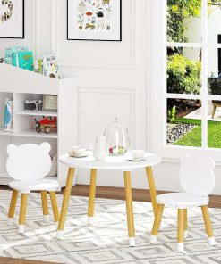 UTEX Kids Wood Table and Chair Set, Kids Play Table with 2 Chairs,3 Pieces Kids Round Table for Toddlers, Girls, Boys,White - 2