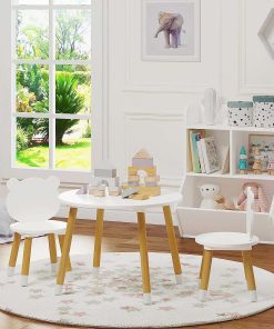 UTEX Kids Wood Table and Chair Set, Kids Play Table with 2 Chairs,3 Pieces Kids Round Table for Toddlers, Girls, Boys,White - 3
