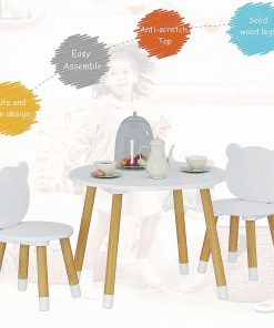 UTEX Kids Wood Table and Chair Set, Kids Play Table with 2 Chairs,3 Pieces Kids Round Table for Toddlers, Girls, Boys,White - 4