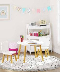 UTEX Kids Wood Table and Chair Set, Kids Play Table with 2 Chairs,3 Pieces Kids Round Table for Toddlers, Girls, Boys,White - 5