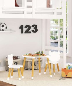 UTEX Kids Wood Table and Chair Set, Kids Play Table with 2 Chairs,3 Pieces Kids Round Table for Toddlers, Girls, Boys,White - 6