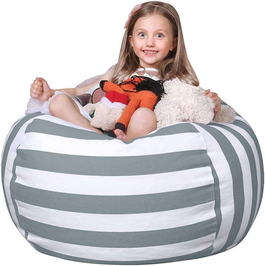 Wekapo Stuffed Animal Storage Bean Bag Chair Cover for Kids - Stuffable Zipper Beanbag for Organizing Children Plush Toys Large Premium Cotton Canvas - 1