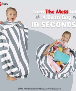 Wekapo Stuffed Animal Storage Bean Bag Chair Cover for Kids - Stuffable Zipper Beanbag for Organizing Children Plush Toys Large Premium Cotton Canvas - 3
