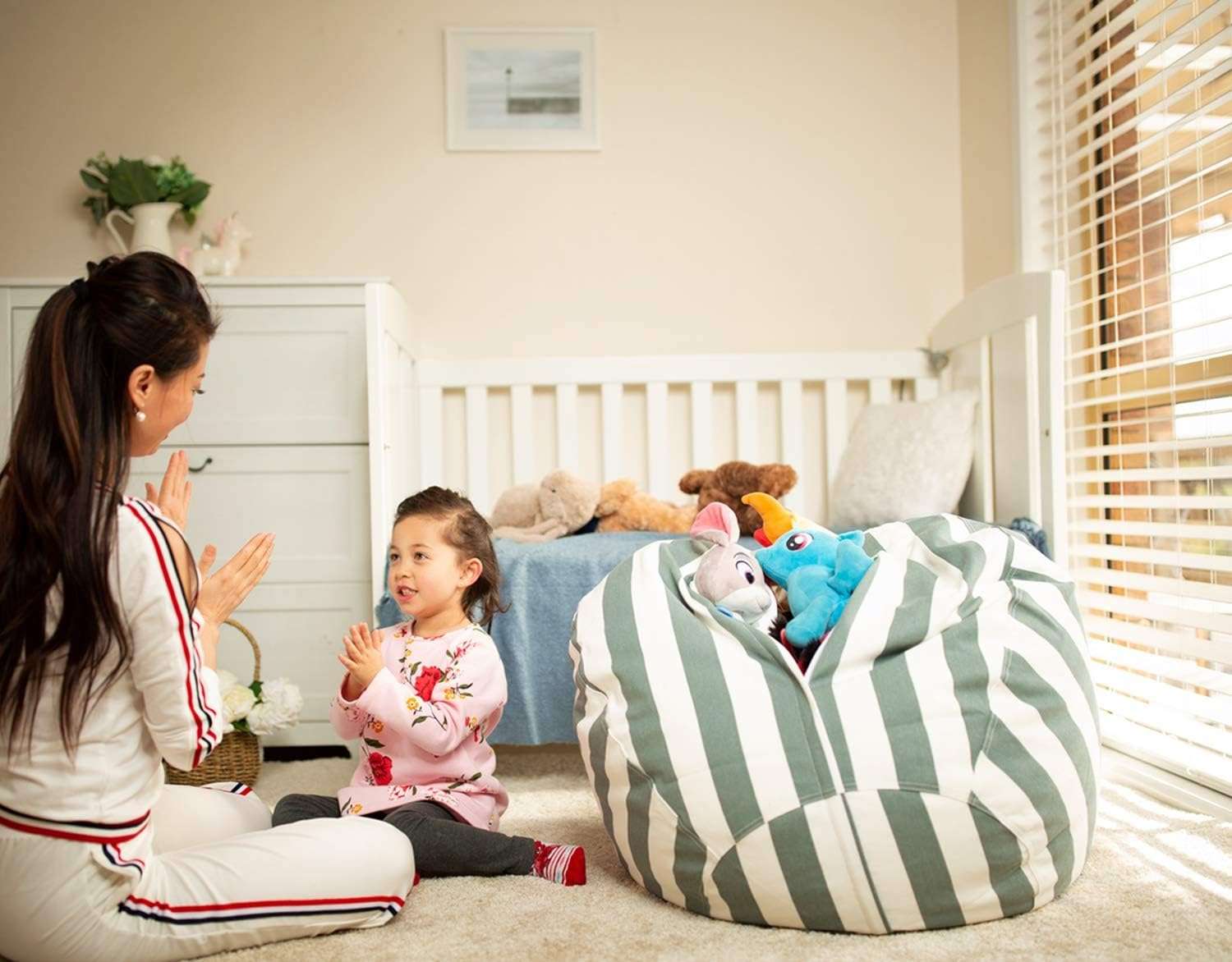 Wekapo Stuffed Animal Storage Bean Bag Chair Cover for Kids - Stuffable Zipper Beanbag for Organizing Children Plush Toys Large Premium Cotton Canvas - 6