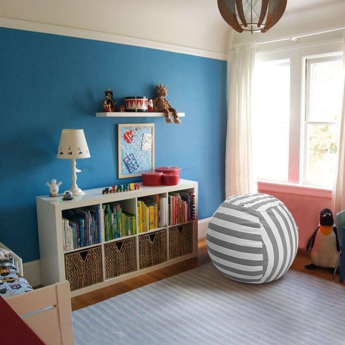 Wekapo Stuffed Animal Storage Bean Bag Chair Cover for Kids - Stuffable Zipper Beanbag for Organizing Children Plush Toys Large Premium Cotton Canvas - 7