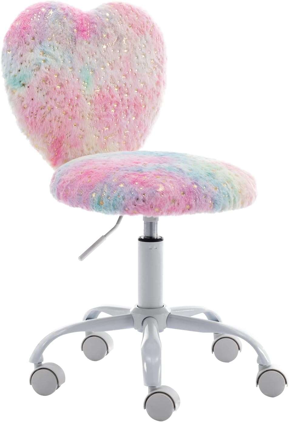chairus Kids Desk Chair Faux Fur Study Chair for Teenage Girls, Adjustable Heart Shaped Kids Vanity Chair for Bedroom Reading Living Room, Small Cute Student Task Chair with White Foot, Colorful - 1