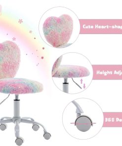 chairus Kids Desk Chair Faux Fur Study Chair for Teenage Girls, Adjustable Heart Shaped Kids Vanity Chair for Bedroom Reading Living Room, Small Cute Student Task Chair with White Foot, Colorful - 5