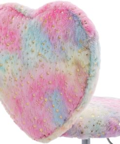 chairus Kids Desk Chair Faux Fur Study Chair for Teenage Girls, Adjustable Heart Shaped Kids Vanity Chair for Bedroom Reading Living Room, Small Cute Student Task Chair with White Foot, Colorful - 6
