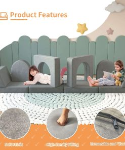 wanan Kids Couch 10PCS, for Toddler with Modular for Playroom Bedroom, 10 in 1 Multifunctional Couch for Playing, Creativing, Sleeping, Indoor Sofa (Grey) - 5