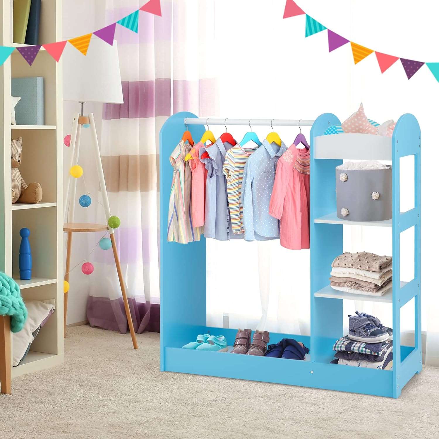 Costzon Kids Dress up Storage with Mirror, Clothes Rack, 3-Tier Shelves, Bottom Tray, Pretend Play Costume Dresser Organizer Center - 2