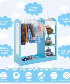 Costzon Kids Dress up Storage with Mirror, Clothes Rack, 3-Tier Shelves, Bottom Tray, Pretend Play Costume Dresser Organizer Center - 3