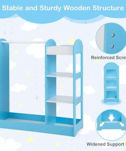 Costzon Kids Dress up Storage with Mirror, Clothes Rack, 3-Tier Shelves, Bottom Tray, Pretend Play Costume Dresser Organizer Center - 4