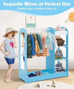 Costzon Kids Dress up Storage with Mirror, Clothes Rack, 3-Tier Shelves, Bottom Tray, Pretend Play Costume Dresser Organizer Center - 6