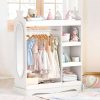 Curipeer Kids Dress up Storage with Mirror, Kids Wardrobe with 3 Hooks, Kids Closet for Girls Boys, Kids Armoire Costume Organizer for Bedroom, White - 1
