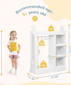 Curipeer Kids Dress up Storage with Mirror, Kids Wardrobe with 3 Hooks, Kids Closet for Girls Boys, Kids Armoire Costume Organizer for Bedroom, White - 6
