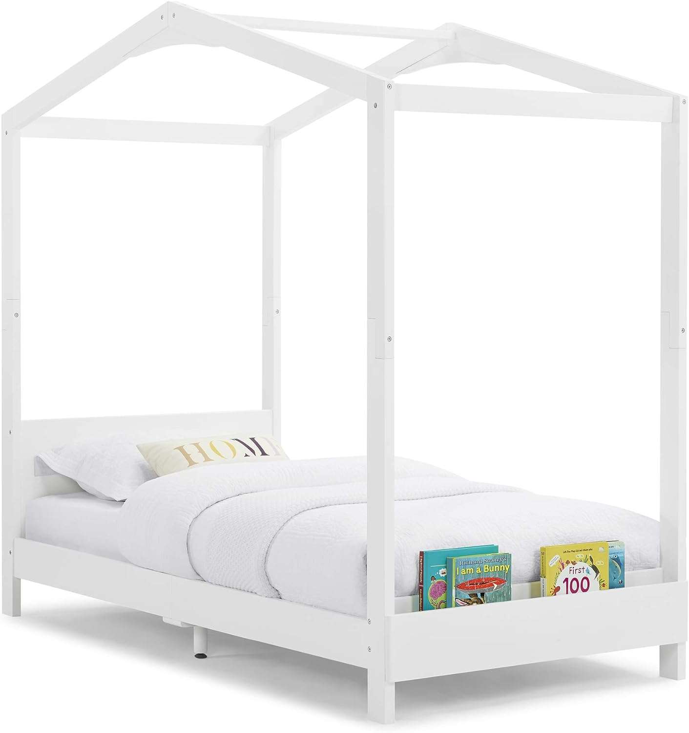 Delta Children Poppy House Wood Twin Bed, Platform Bed - No Box Spring Needed, Bianca White - 1
