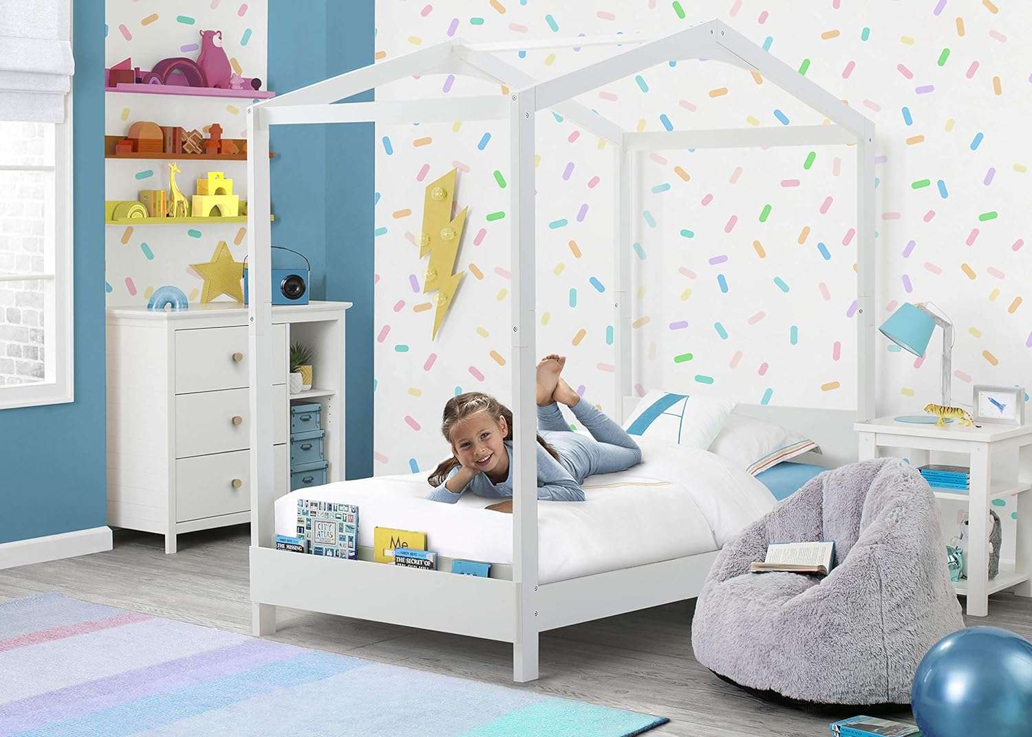 Delta Children Poppy House Wood Twin Bed, Platform Bed - No Box Spring Needed, Bianca White - 2