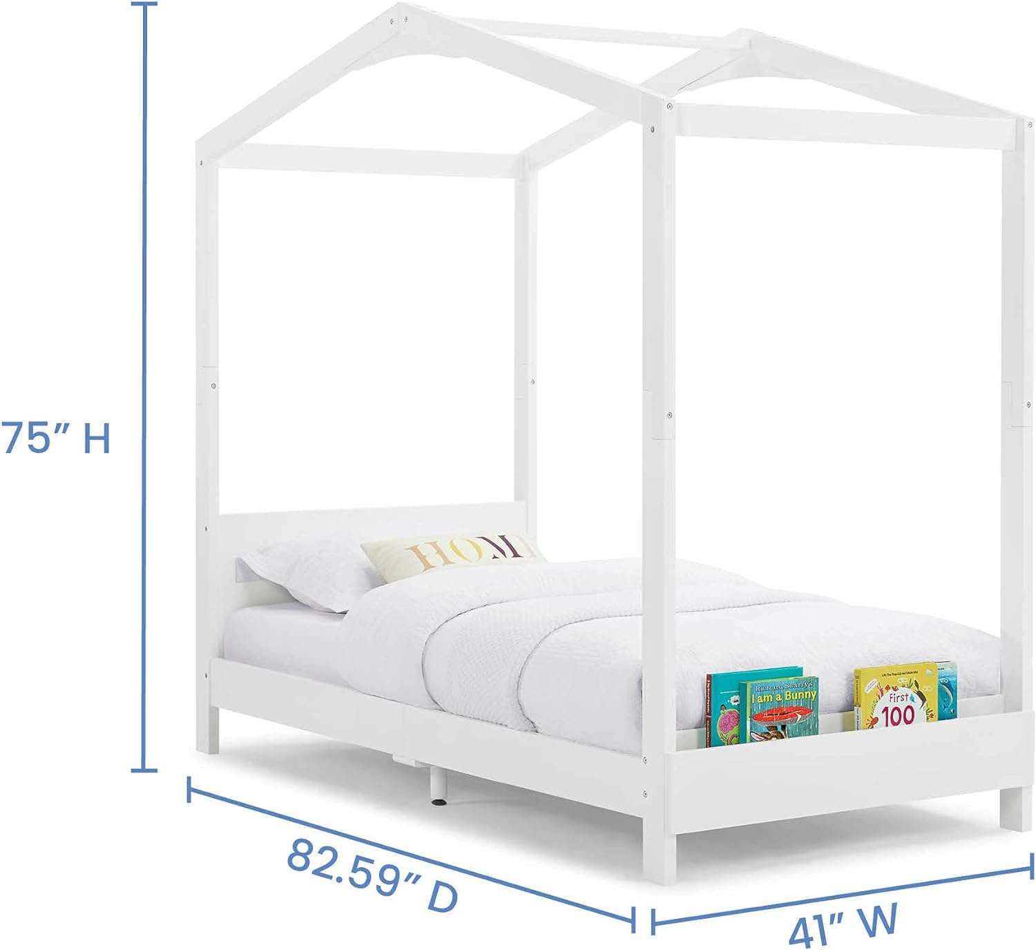 Delta Children Poppy House Wood Twin Bed, Platform Bed - No Box Spring Needed, Bianca White - 3
