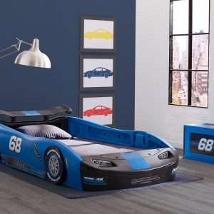 Delta Children Turbo Race Car Twin Bed, Blue - 2