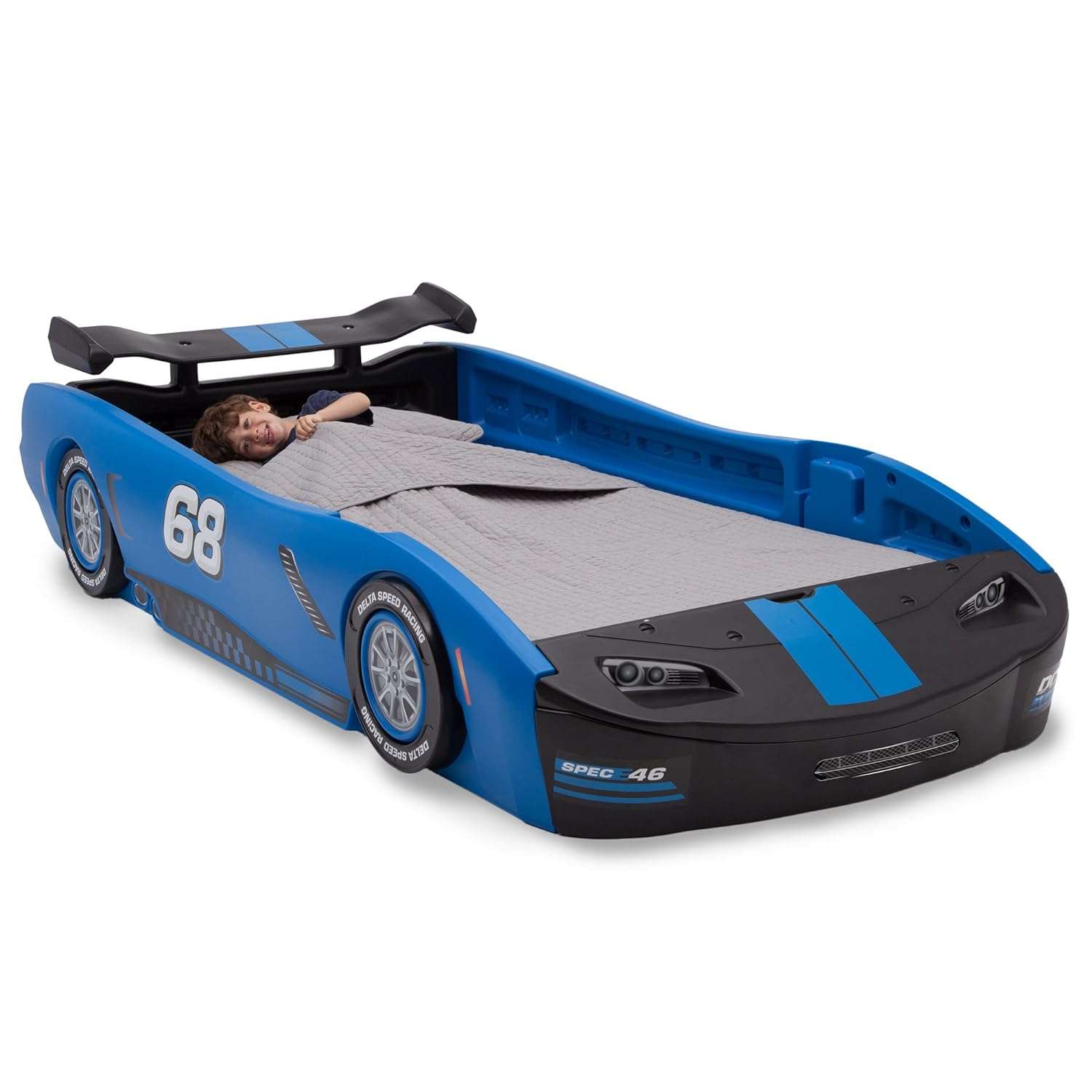 Delta Children Turbo Race Car Twin Bed, Blue - 3