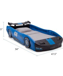 Delta Children Turbo Race Car Twin Bed, Blue - 8
