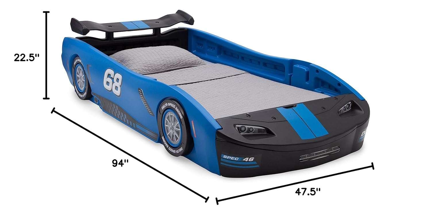 Delta Children Turbo Race Car Twin Bed, Blue - 9