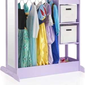 Guidecraft See and Store Dress-up Center – Lavender- Pretend Play Storage Closet with Mirror & Shelves, Armoire for Kids with Bottom Tray - Costume Storage Dresser - 1