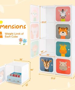 HONEY JOY Kids Wardrobe Closet, Baby Cartoon Clothes Storage Organizer, 8 Cubes & 2 Hanging Sections, Portable Children DIY Modular Bedroom Armoire Dresser Cabinet - 3